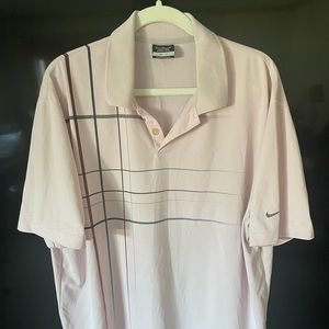 Nike Dri-Fit Golf Polo — Pink Striped Pattern — Mens XL